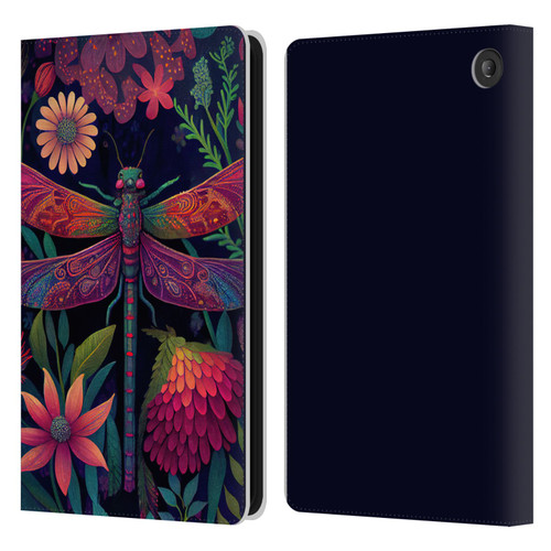 JK Stewart Art Dragonfly Purple Leather Book Wallet Case Cover For Amazon Fire 7 2022