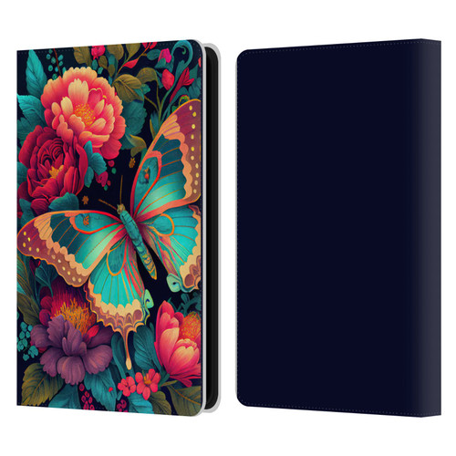 JK Stewart Art Butterfly And Flowers Leather Book Wallet Case Cover For Amazon Kindle Paperwhite 5 (2021)