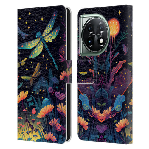 JK Stewart Art Dragonflies In Night Garden Leather Book Wallet Case Cover For OnePlus 11 5G