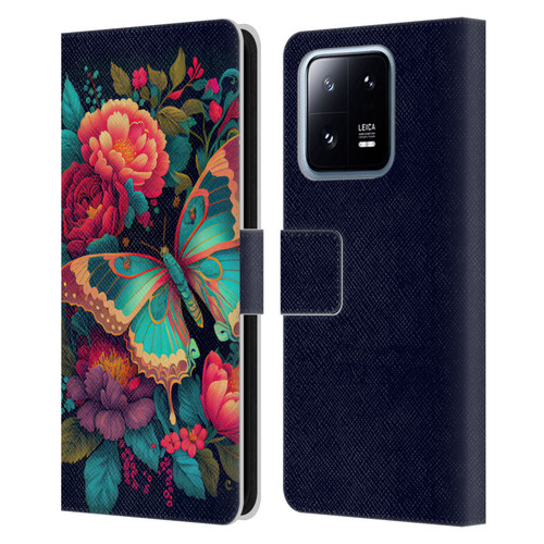 JK Stewart Art Butterfly And Flowers Leather Book Wallet Case Cover For Xiaomi 13 Pro 5G