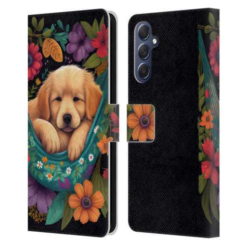 JK Stewart Graphics Golden Retriever In Hammock Leather Book Wallet Case Cover For Samsung Galaxy M54 5G