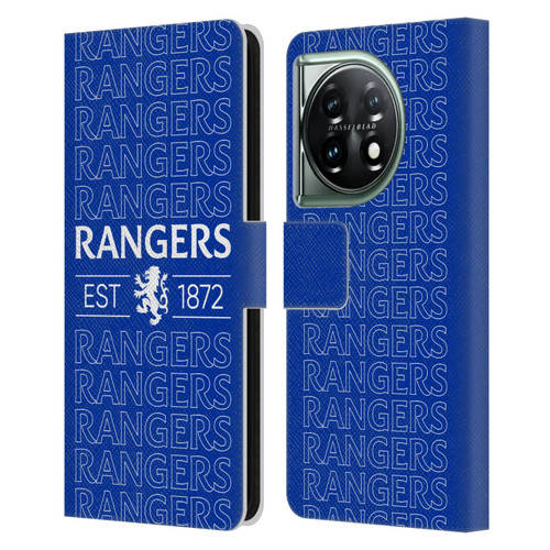 Rangers FC Crest Typography Leather Book Wallet Case Cover For OnePlus 11 5G
