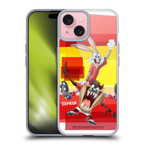 Looney Tunes Flag Graphics Spain Taz & Bugs Bunny Soft Gel Case for Apple iPhone 15