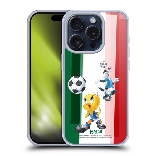 Looney Tunes Flag Graphics Italy Sylvester & Tweety Soft Gel Case for Apple iPhone 15 Pro