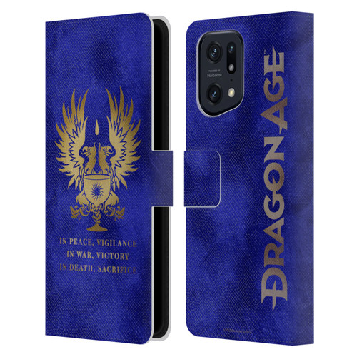EA Bioware Dragon Age Heraldry Grey Wardens Gold Leather Book Wallet Case Cover For OPPO Find X5 Pro