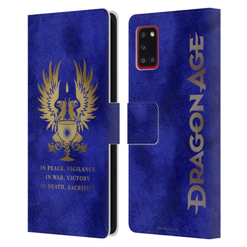 EA Bioware Dragon Age Heraldry Grey Wardens Gold Leather Book Wallet Case Cover For Samsung Galaxy A31 (2020)