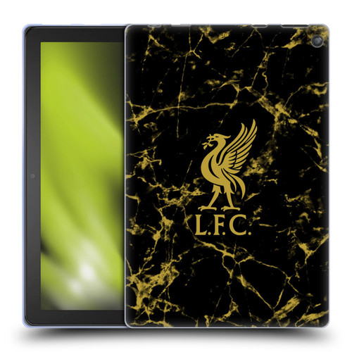 Liverpool Football Club Crest & Liverbird Patterns 1 Black & Gold Marble Soft Gel Case for Amazon Fire HD 10 / Plus 2021