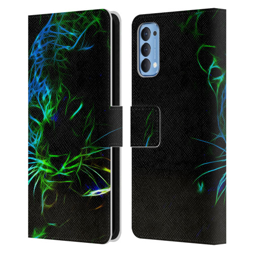 Simone Gatterwe Animals Neon Leopard Leather Book Wallet Case Cover For OPPO Reno 4 5G