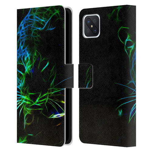 Simone Gatterwe Animals Neon Leopard Leather Book Wallet Case Cover For OPPO Reno4 Z 5G
