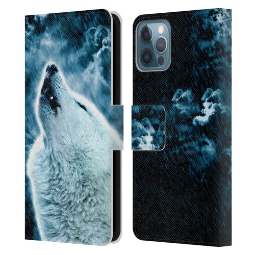 Simone Gatterwe Animals 2 Howling Wolf Leather Book Wallet Case Cover For Apple iPhone 12 / iPhone 12 Pro