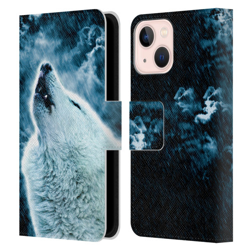 Simone Gatterwe Animals 2 Howling Wolf Leather Book Wallet Case Cover For Apple iPhone 13 Mini