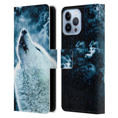 Simone Gatterwe Animals 2 Howling Wolf Leather Book Wallet Case Cover For Apple iPhone 13 Pro Max