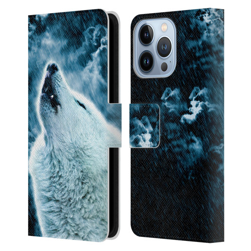 Simone Gatterwe Animals 2 Howling Wolf Leather Book Wallet Case Cover For Apple iPhone 13 Pro