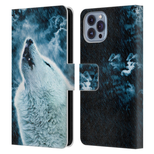 Simone Gatterwe Animals 2 Howling Wolf Leather Book Wallet Case Cover For Apple iPhone 14