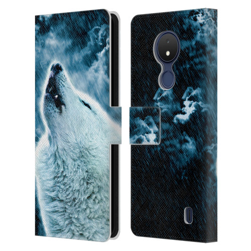 Simone Gatterwe Animals 2 Howling Wolf Leather Book Wallet Case Cover For Nokia C21