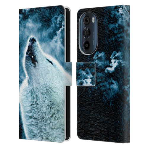 Simone Gatterwe Animals 2 Howling Wolf Leather Book Wallet Case Cover For Motorola Edge 30
