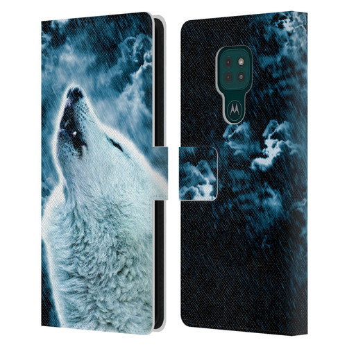 Simone Gatterwe Animals 2 Howling Wolf Leather Book Wallet Case Cover For Motorola Moto G9 Play
