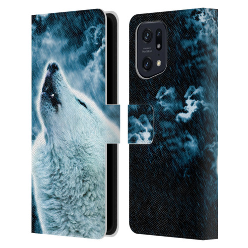 Simone Gatterwe Animals 2 Howling Wolf Leather Book Wallet Case Cover For OPPO Find X5