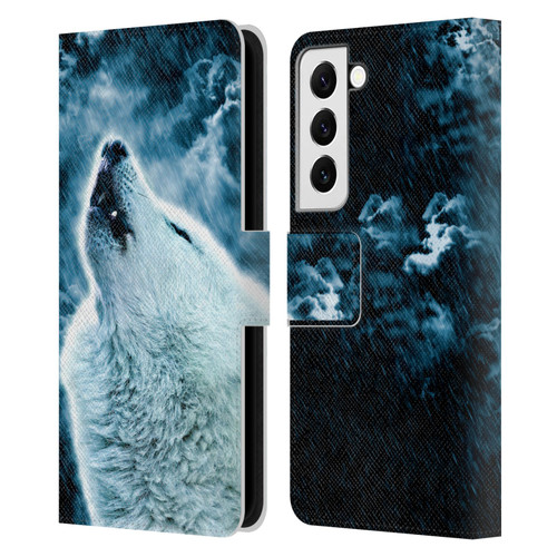 Simone Gatterwe Animals 2 Howling Wolf Leather Book Wallet Case Cover For Samsung Galaxy S22 5G
