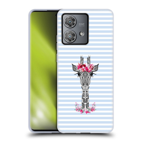 Monika Strigel Flower Giraffe And Stripes Blue Soft Gel Case for Motorola Edge 40 Neo 5G