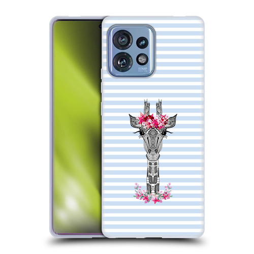 Monika Strigel Flower Giraffe And Stripes Blue Soft Gel Case for Motorola Moto Edge 40 Pro