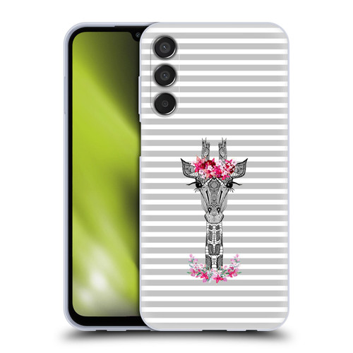 Monika Strigel Flower Giraffe And Stripes Grey Soft Gel Case for Samsung Galaxy M15/F15 5G