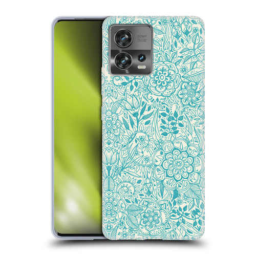 Micklyn Le Feuvre Floral Patterns Teal And Cream Soft Gel Case for Motorola Moto Edge 30 Fusion