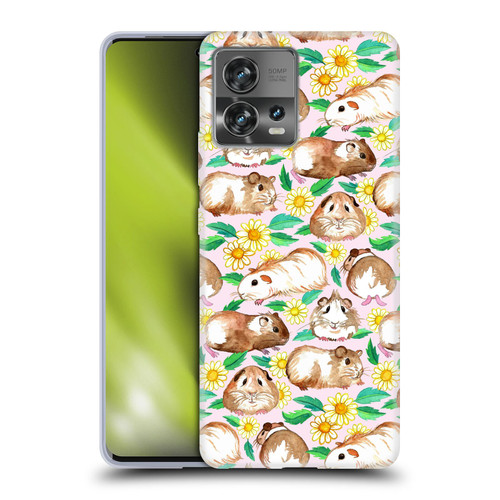 Micklyn Le Feuvre Patterns 2 Guinea Pigs And Daisies In Watercolour On Pink Soft Gel Case for Motorola Moto Edge 30 Fusion
