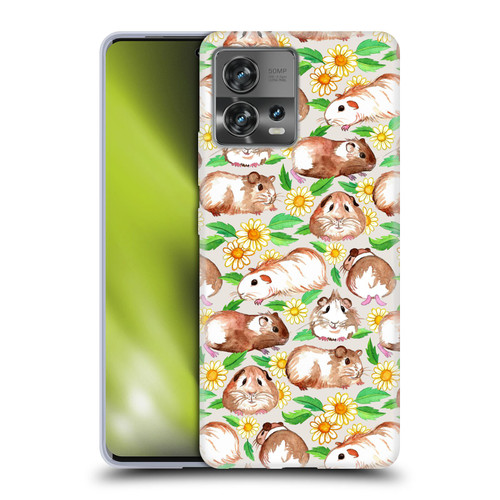 Micklyn Le Feuvre Patterns 2 Guinea Pigs And Daisies In Watercolour On Tan Soft Gel Case for Motorola Moto Edge 30 Fusion