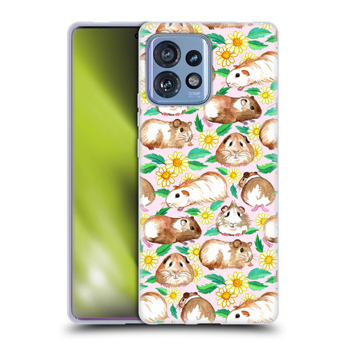 Micklyn Le Feuvre Patterns 2 Guinea Pigs And Daisies In Watercolour On Pink Soft Gel Case for Motorola Moto Edge 40 Pro