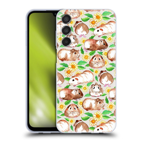 Micklyn Le Feuvre Patterns 2 Guinea Pigs And Daisies In Watercolour On Tan Soft Gel Case for Samsung Galaxy M15/F15 5G