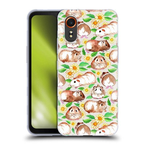 Micklyn Le Feuvre Patterns 2 Guinea Pigs And Daisies In Watercolour On Tan Soft Gel Case for Samsung Galaxy Xcover7 5G