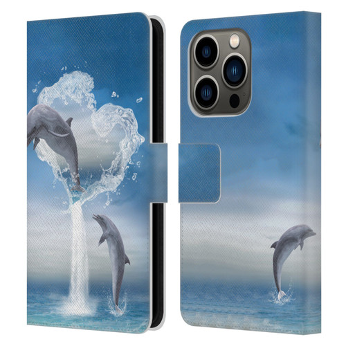 Simone Gatterwe Dolphins Lovers Leather Book Wallet Case Cover For Apple iPhone 14 Pro