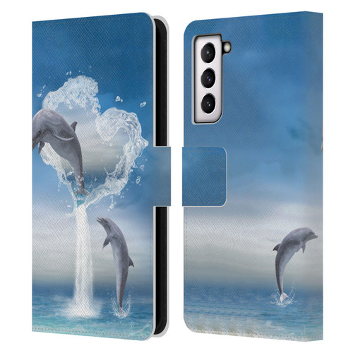 Simone Gatterwe Dolphins Lovers Leather Book Wallet Case Cover For Samsung Galaxy S21 5G