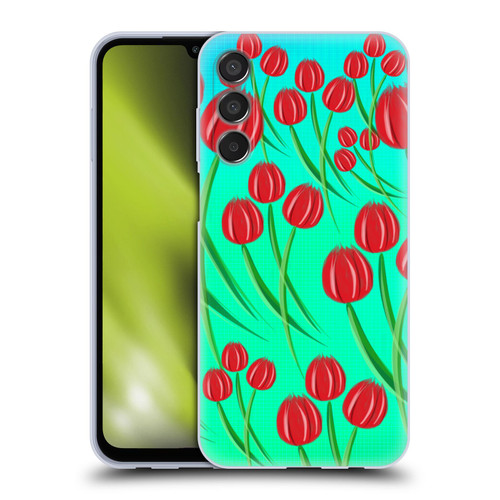 Grace Illustration Lovely Floral Red Tulips Soft Gel Case for Samsung Galaxy M15/F15 5G