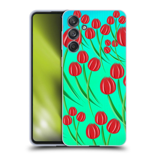 Grace Illustration Lovely Floral Red Tulips Soft Gel Case for Samsung Galaxy M55 5G