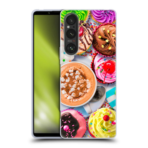Aimee Stewart Colourful Sweets Cupcakes And Cocoa Soft Gel Case for Sony Xperia 1 V 5G