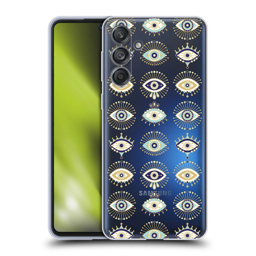 Cat Coquillette Linear White Evil Eyes Pattern Soft Gel Case for Samsung Galaxy M55 5G