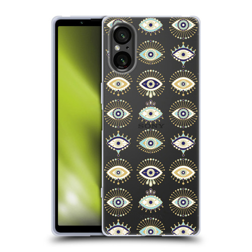 Cat Coquillette Linear White Evil Eyes Pattern Soft Gel Case for Sony Xperia 5 V 5G