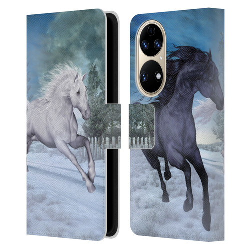 Simone Gatterwe Horses Freedom In The Snow Leather Book Wallet Case Cover For Huawei P50