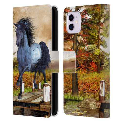 Simone Gatterwe Horses On The Lake Leather Book Wallet Case Cover For Apple iPhone 11