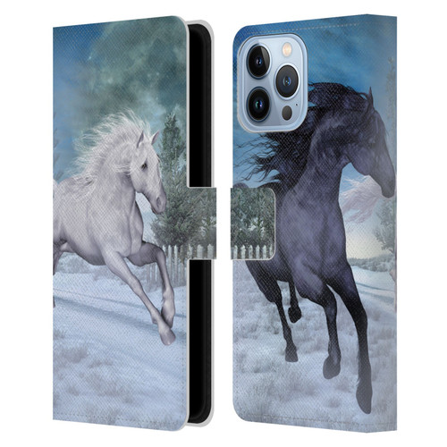 Simone Gatterwe Horses Freedom In The Snow Leather Book Wallet Case Cover For Apple iPhone 13 Pro Max