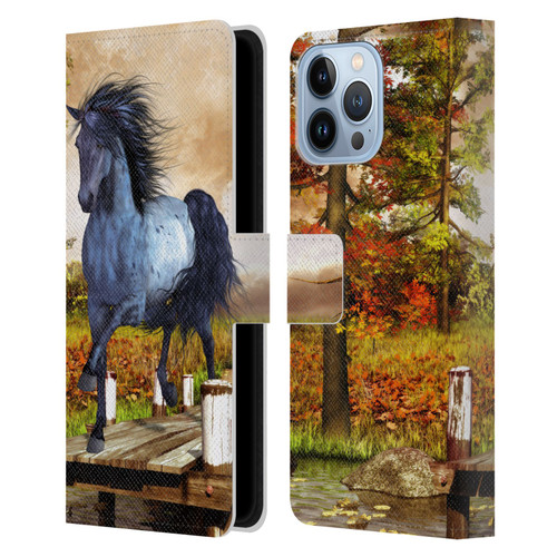 Simone Gatterwe Horses On The Lake Leather Book Wallet Case Cover For Apple iPhone 13 Pro Max