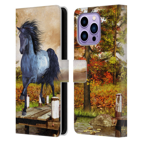 Simone Gatterwe Horses On The Lake Leather Book Wallet Case Cover For Apple iPhone 14 Pro Max