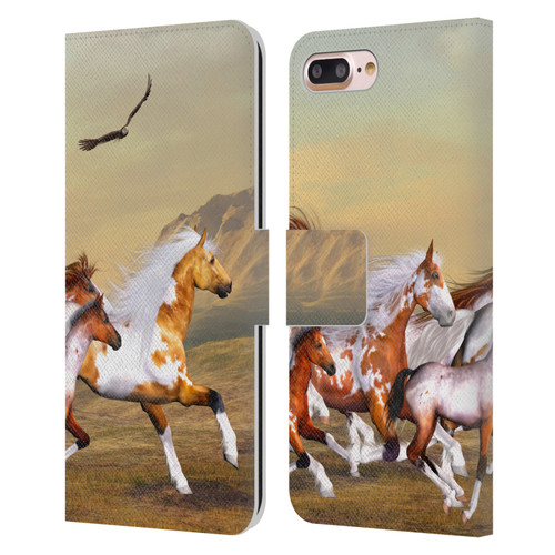 Simone Gatterwe Horses Wild Herd Leather Book Wallet Case Cover For Apple iPhone 7 Plus / iPhone 8 Plus