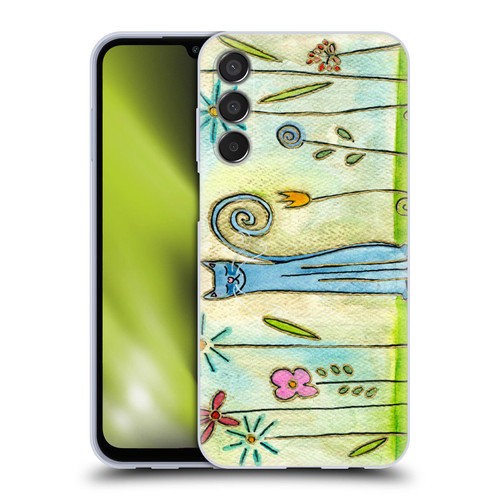 Wyanne Cat Blue Cat In The Flower Garden Soft Gel Case for Samsung Galaxy M15/F15 5G