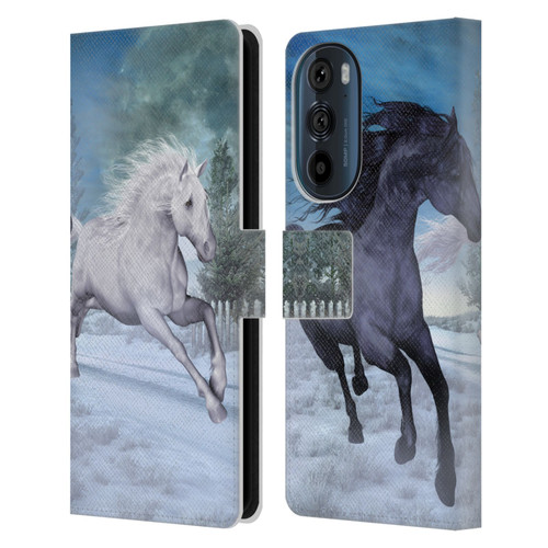 Simone Gatterwe Horses Freedom In The Snow Leather Book Wallet Case Cover For Motorola Edge 30