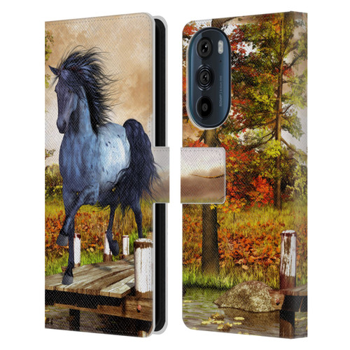 Simone Gatterwe Horses On The Lake Leather Book Wallet Case Cover For Motorola Edge 30
