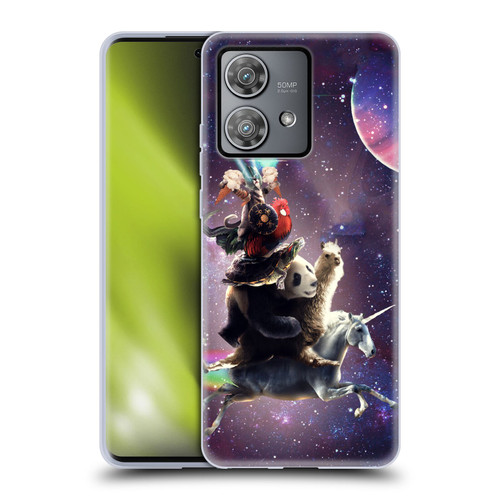 Random Galaxy Space Llama Unicorn Space Ride Soft Gel Case for Motorola Edge 40 Neo 5G