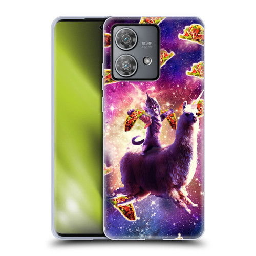 Random Galaxy Space Llama Warrior Cat & Tacos Soft Gel Case for Motorola Edge 40 Neo 5G